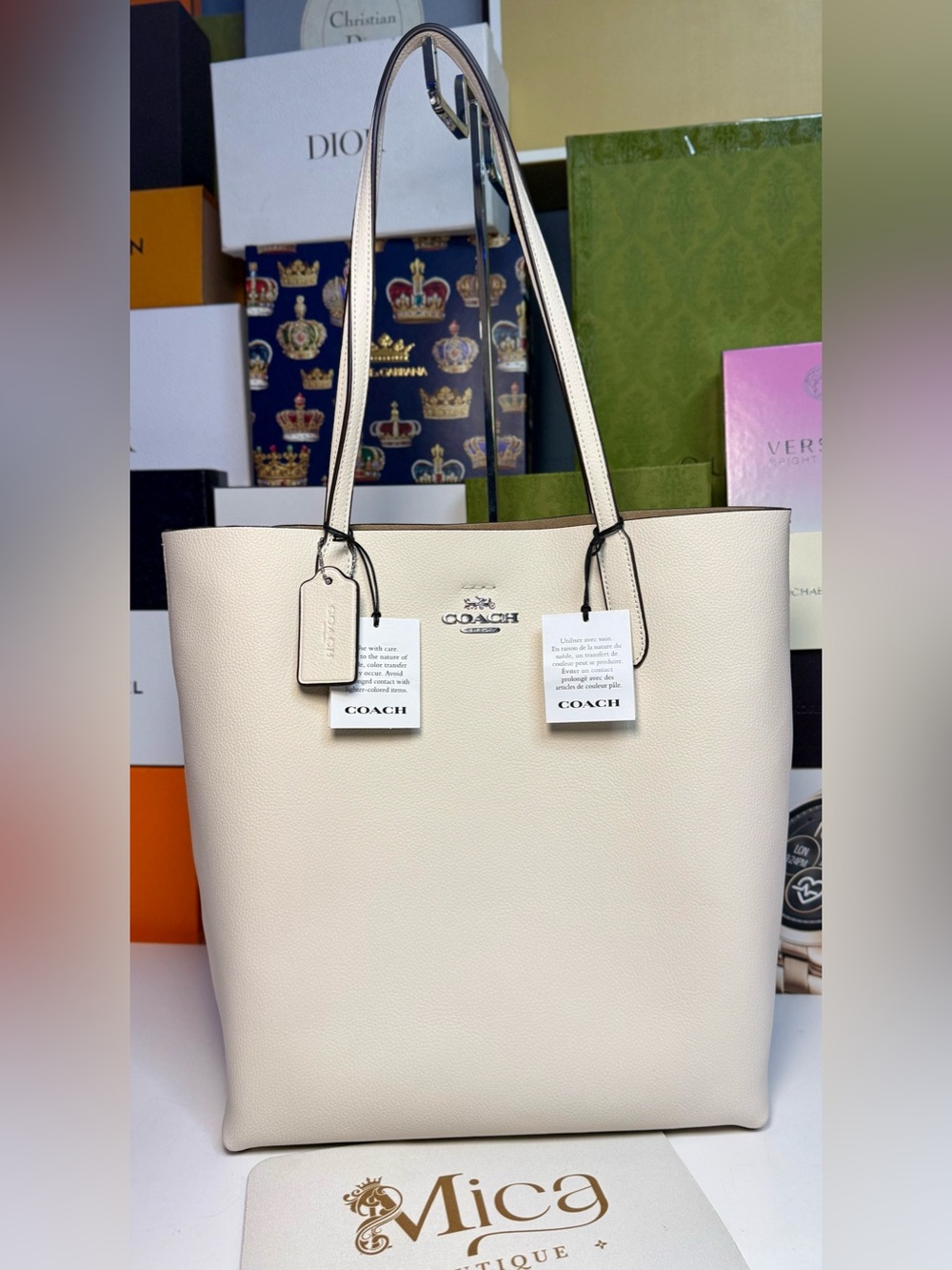 🆕 COACH Cream Pebbled Thea Tot with Double Handles and Tag MSRP:$425 - Picture 4 of 17